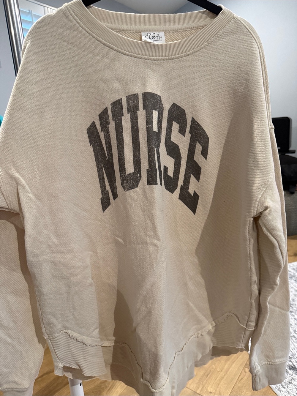 Relaxed Beige Nurse Crewneck Sweatshirt
